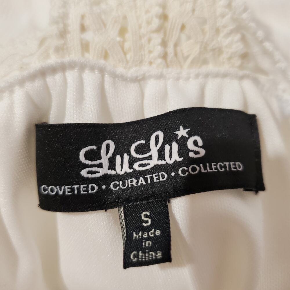 Lulu's Gauzy Racerback Crochet Semi Hi-Low Lined White Tunic Tank Women's S - Picture 5 of 7